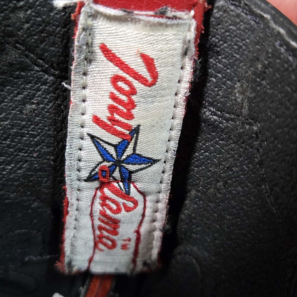 Vintage Tony Lama Black Red White Blue Flower Western Leather Boots Size 7 - Picture 7 of 16
